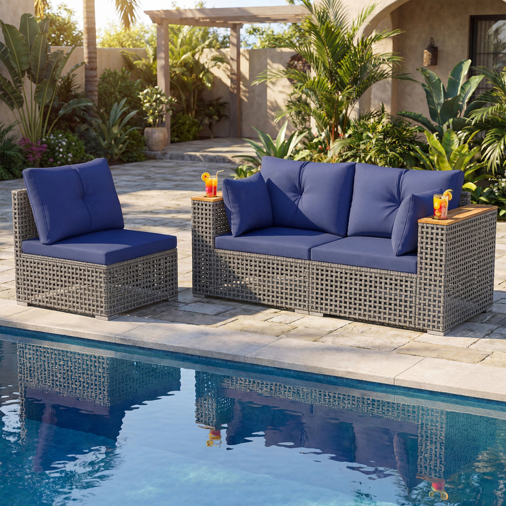 Patio Wicker Sectional Furniture Set with 1 Armless and 2 Corner