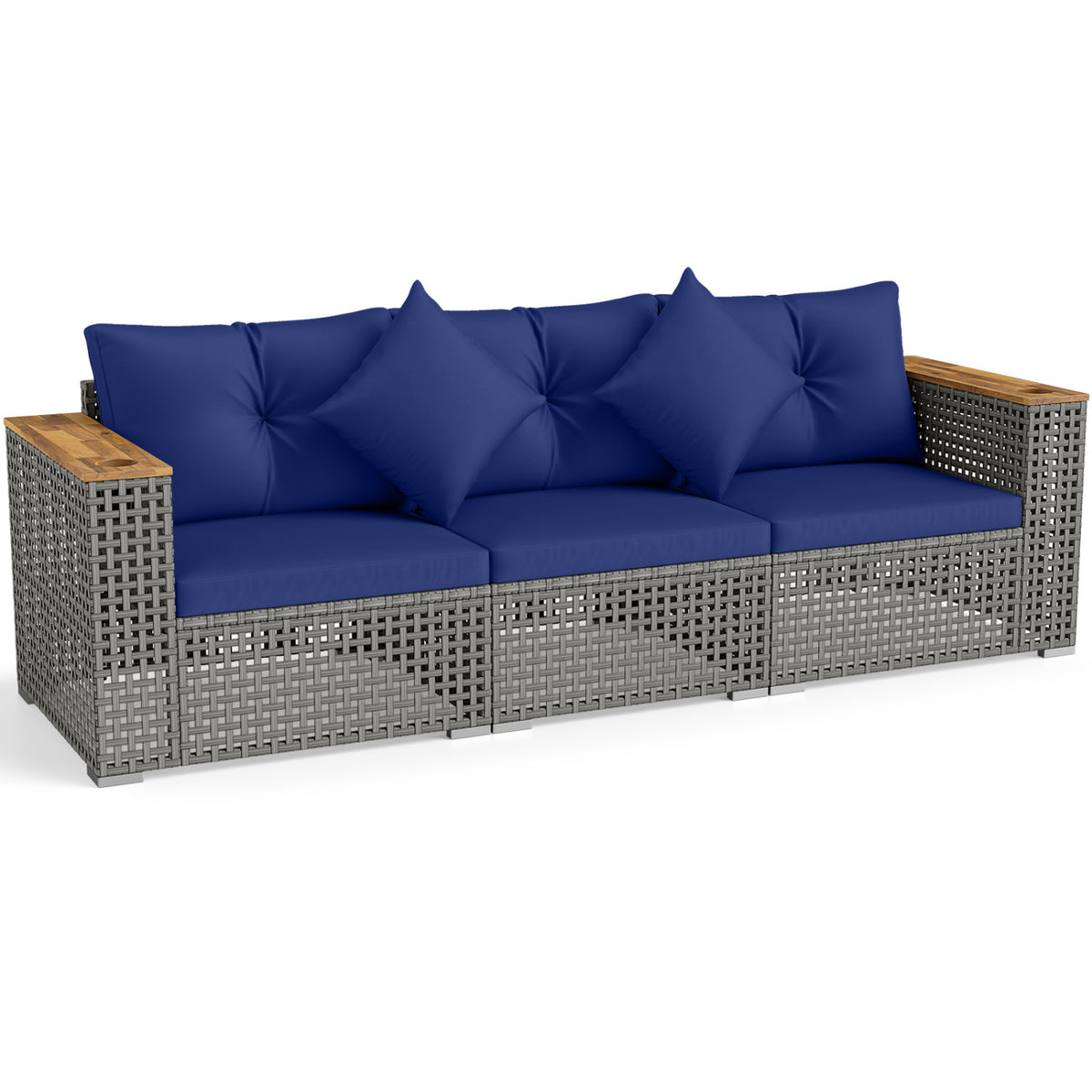 Patio Wicker Sectional Furniture Set with 1 Armless and 2 Corner