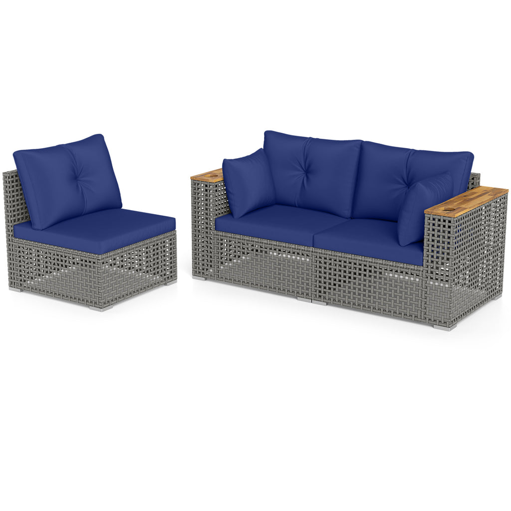 Patio Wicker Sectional Furniture Set with 1 Armless and 2 Corner