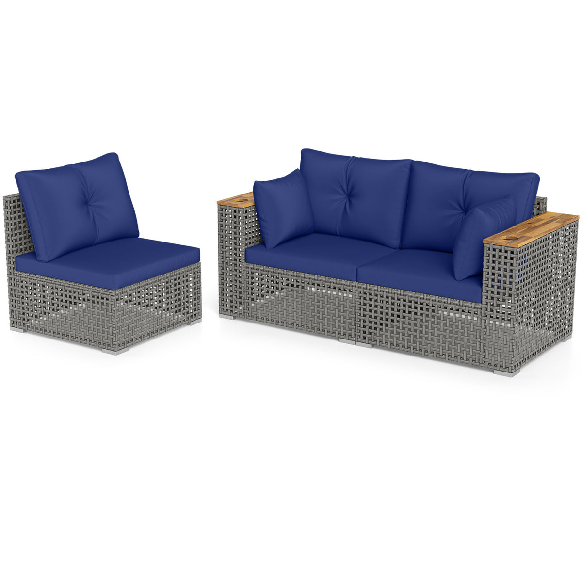 Patio Wicker Sectional Furniture Set with 1 Armless and 2 Corner