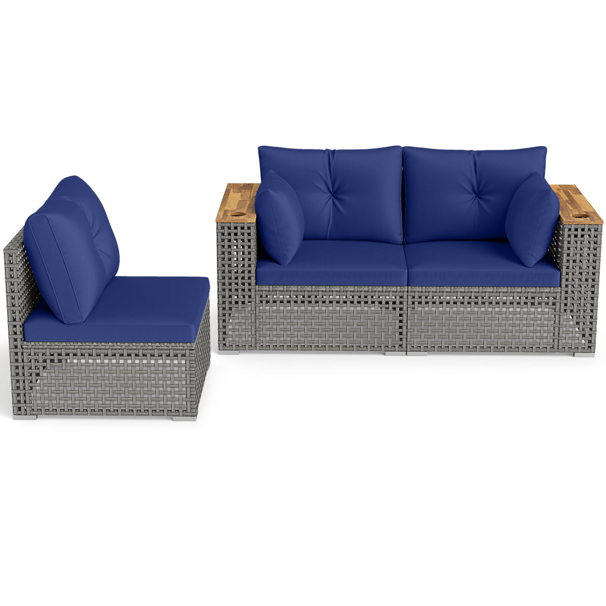Patio Wicker Sectional Furniture Set with 1 Armless and 2 Corner