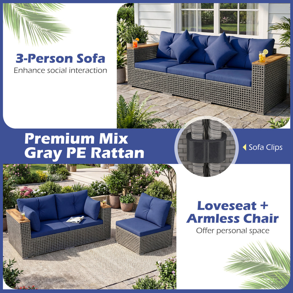Patio Wicker Sectional Furniture Set with 1 Armless and 2 Corner