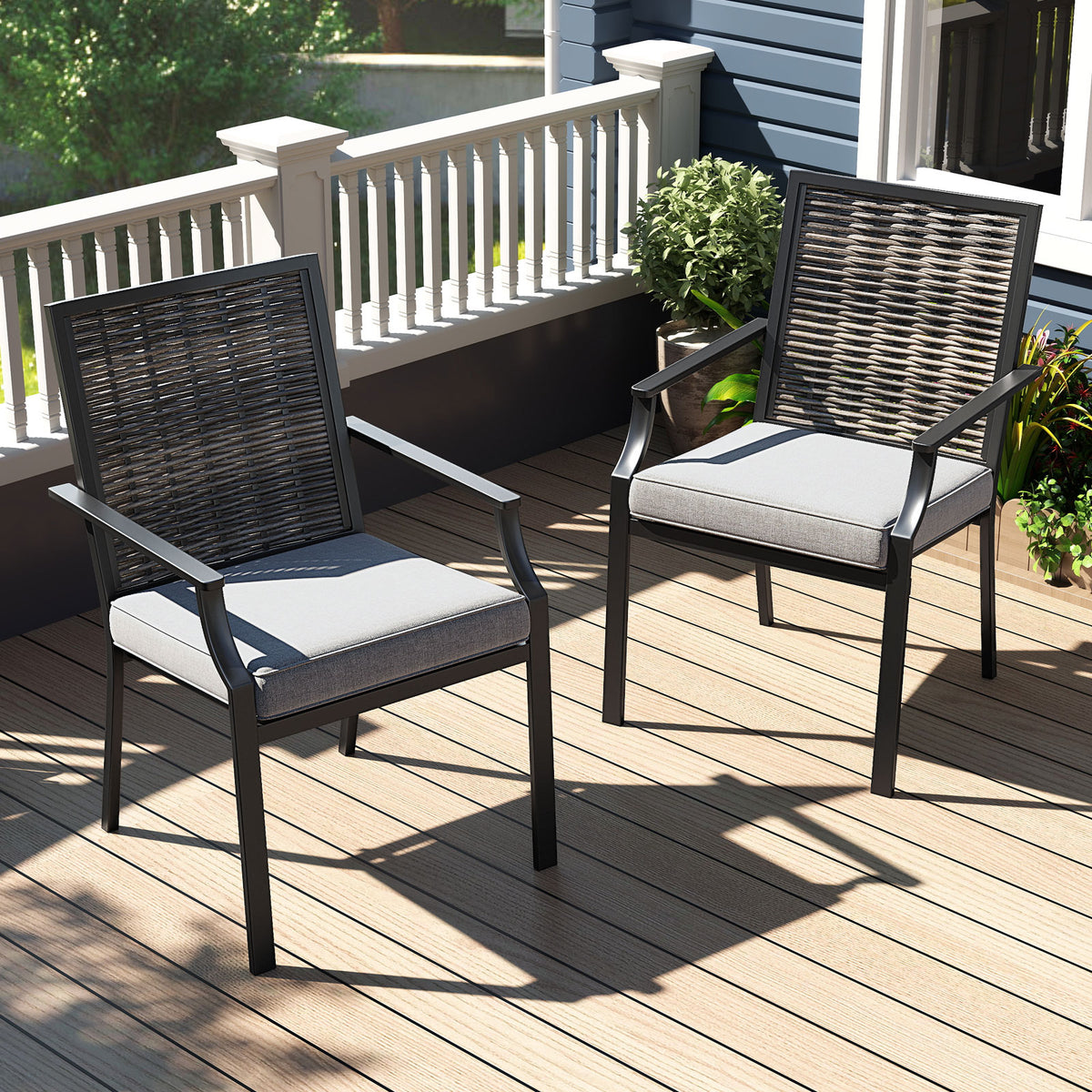 Patio Wicker Chairs Set of 2 Stackable Rattan Armchairs with