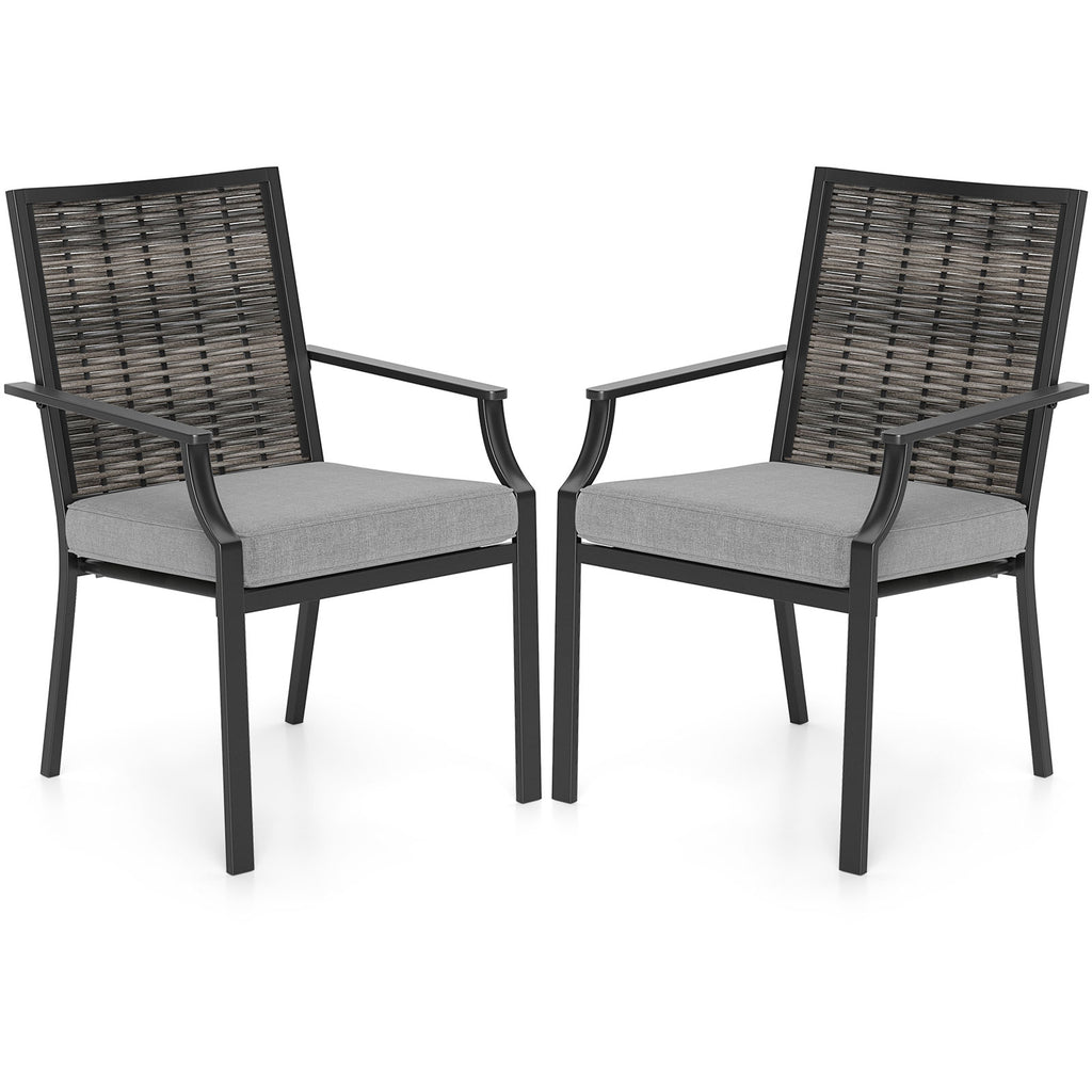 Patio Wicker Chairs Set of 2 Stackable Rattan Armchairs with