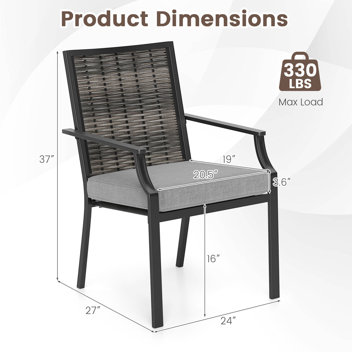 Patio Wicker Chairs Set of 2 Stackable Rattan Armchairs with