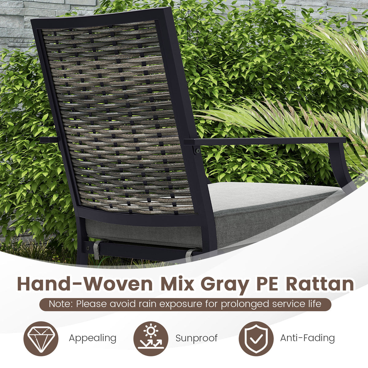 Patio Wicker Chairs Set of 2 Stackable Rattan Armchairs with