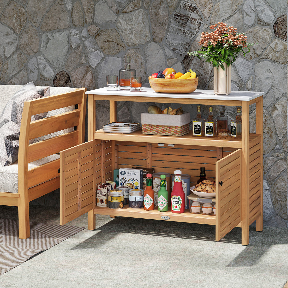 Patio Wood Storage Cabinet Outdoor Acacia Buffet