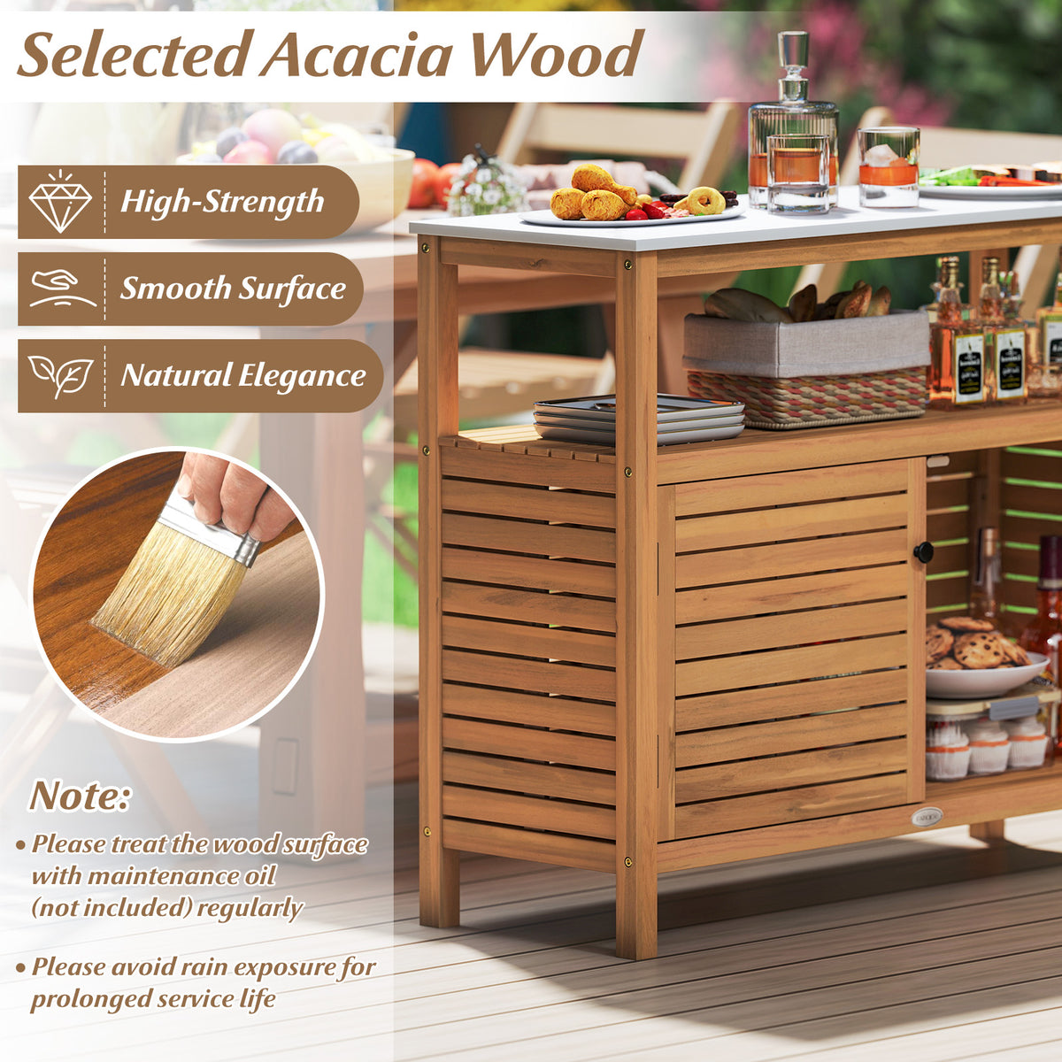 Patio Wood Storage Cabinet Outdoor Acacia Buffet