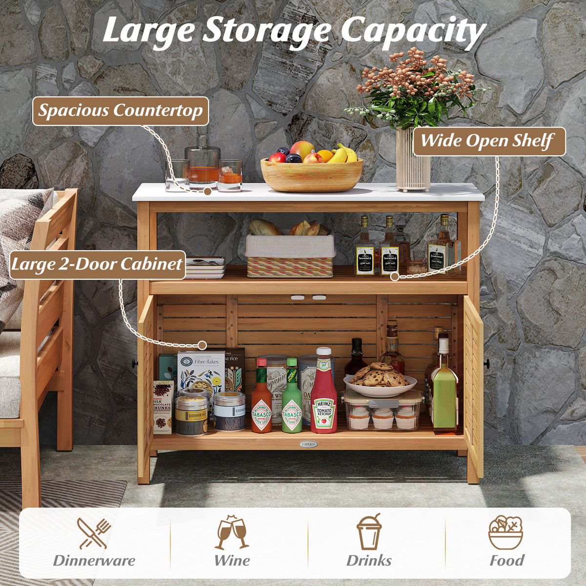 Patio Wood Storage Cabinet Outdoor Acacia Buffet