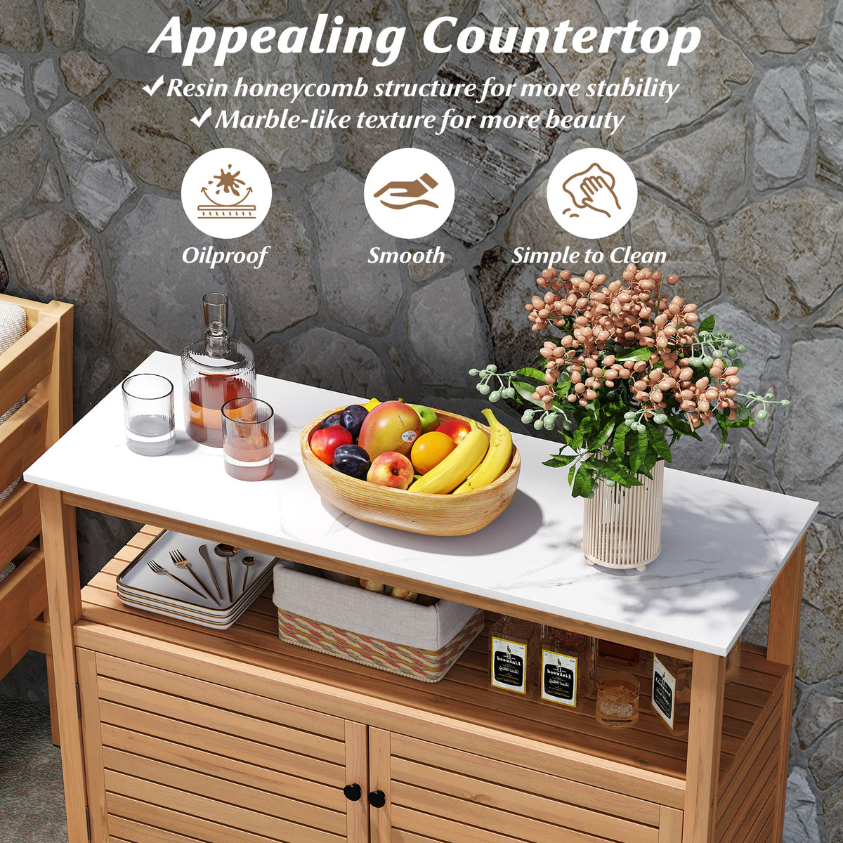 Patio Wood Storage Cabinet Outdoor Acacia Buffet