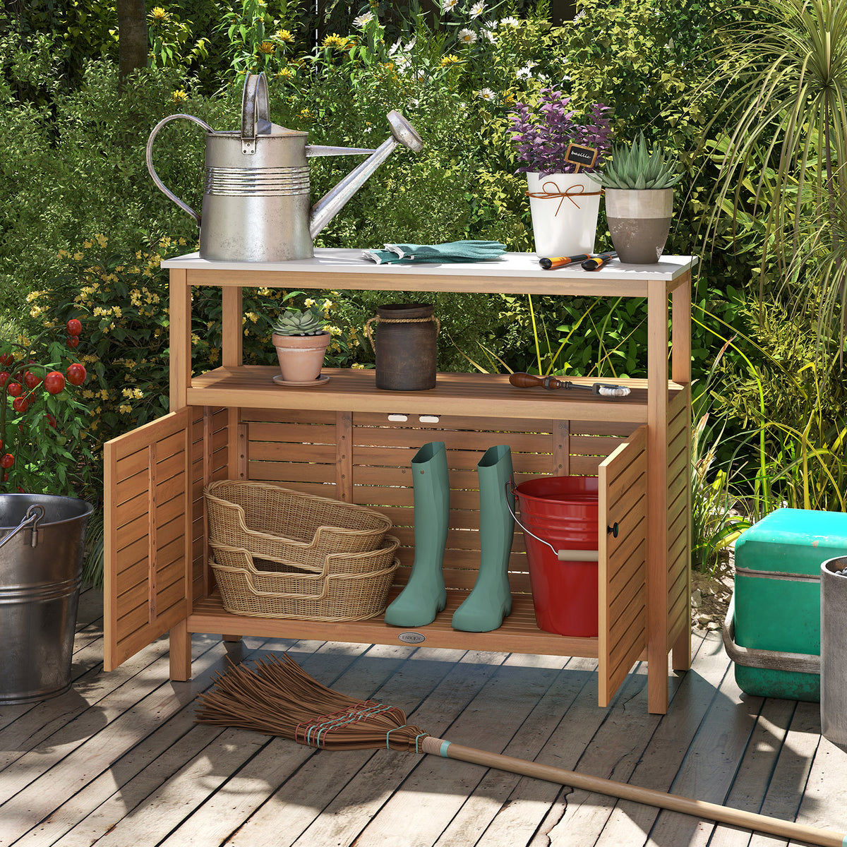 Patio Wood Storage Cabinet Outdoor Acacia Buffet