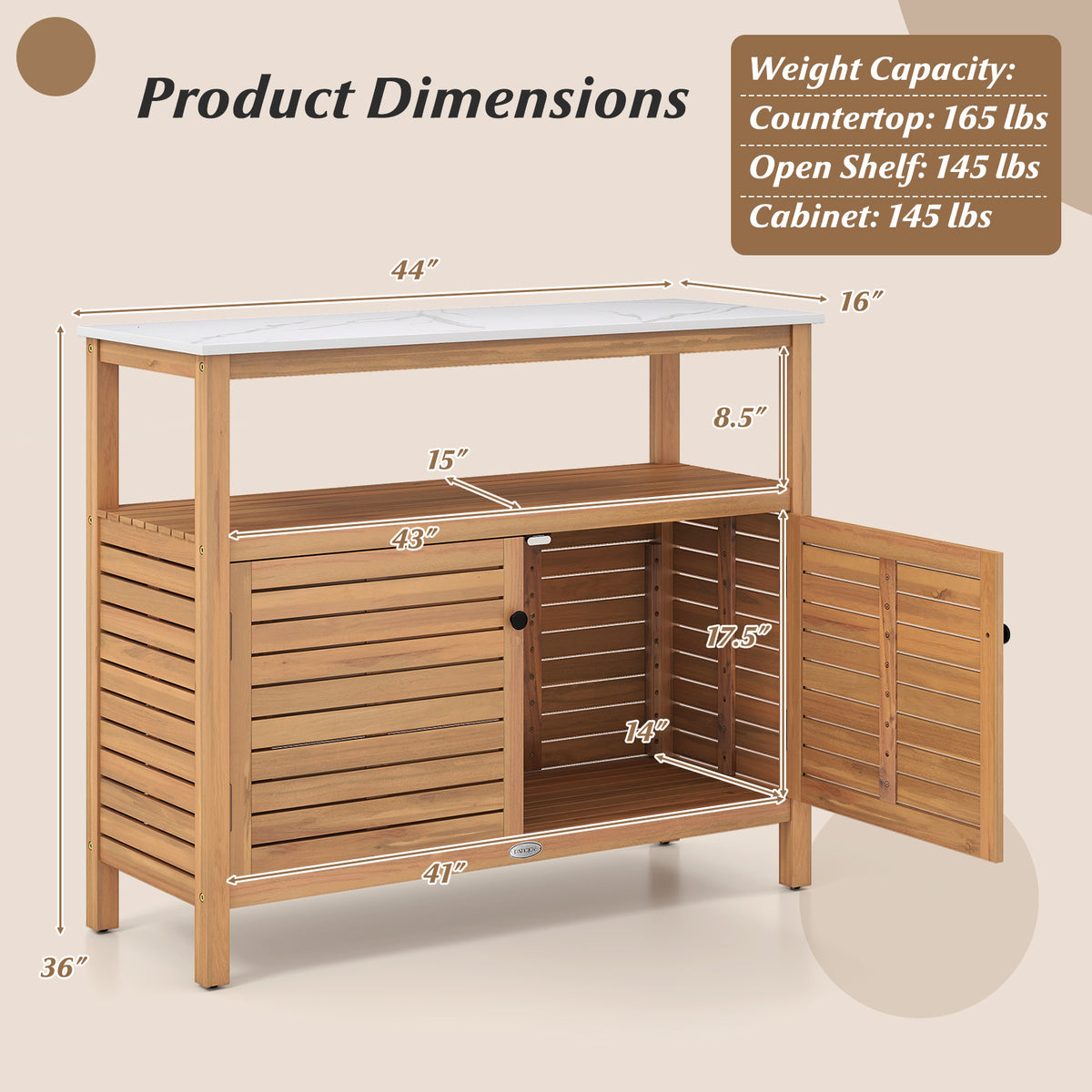 Patio Wood Storage Cabinet Outdoor Acacia Buffet