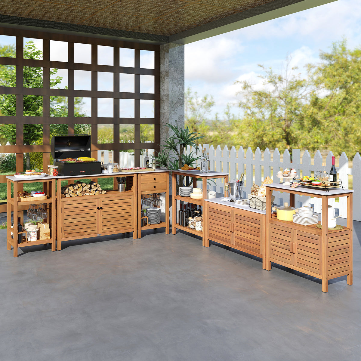 Patio Wood Storage Cabinet Outdoor Acacia Buffet