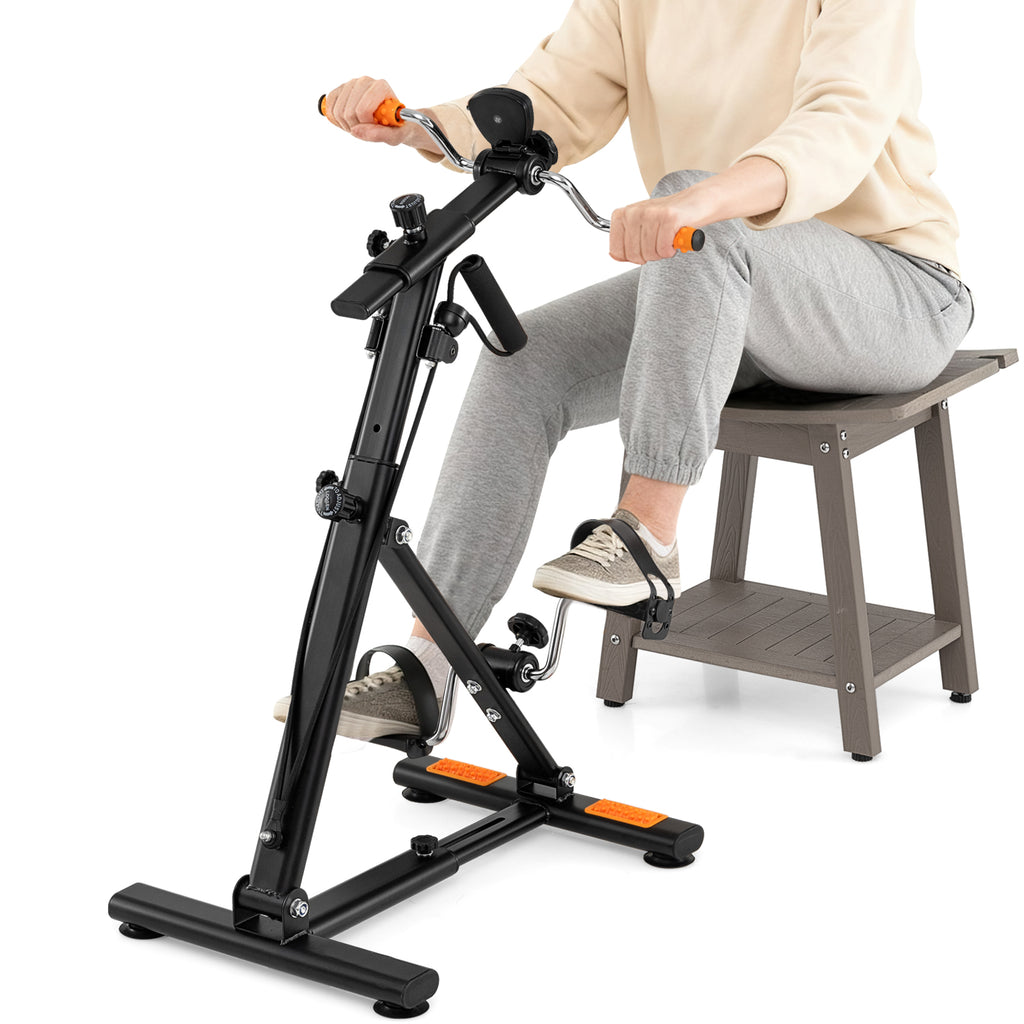 Pedal Exerciser with Adjustable Resistance for Arm and Leg Workout - Orange, Resistance Bands Included