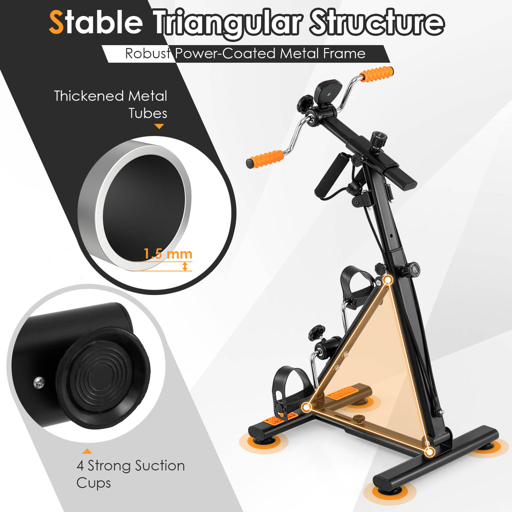 Pedal Exerciser with Adjustable Resistance for Arm and Leg Workout - Orange, Resistance Bands Included