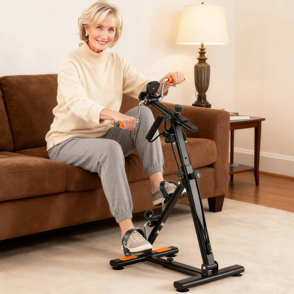 Pedal Exerciser with Adjustable Resistance for Arm and Leg Workout - Orange, Resistance Bands Included
