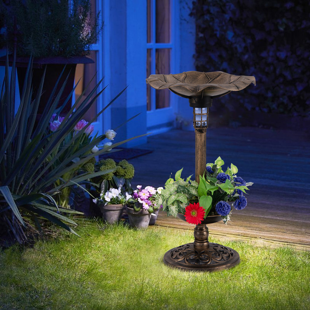 Birdbath and Feeder Combo with Lotus Leaf Bowl - Bronze Bottom Planter Variation