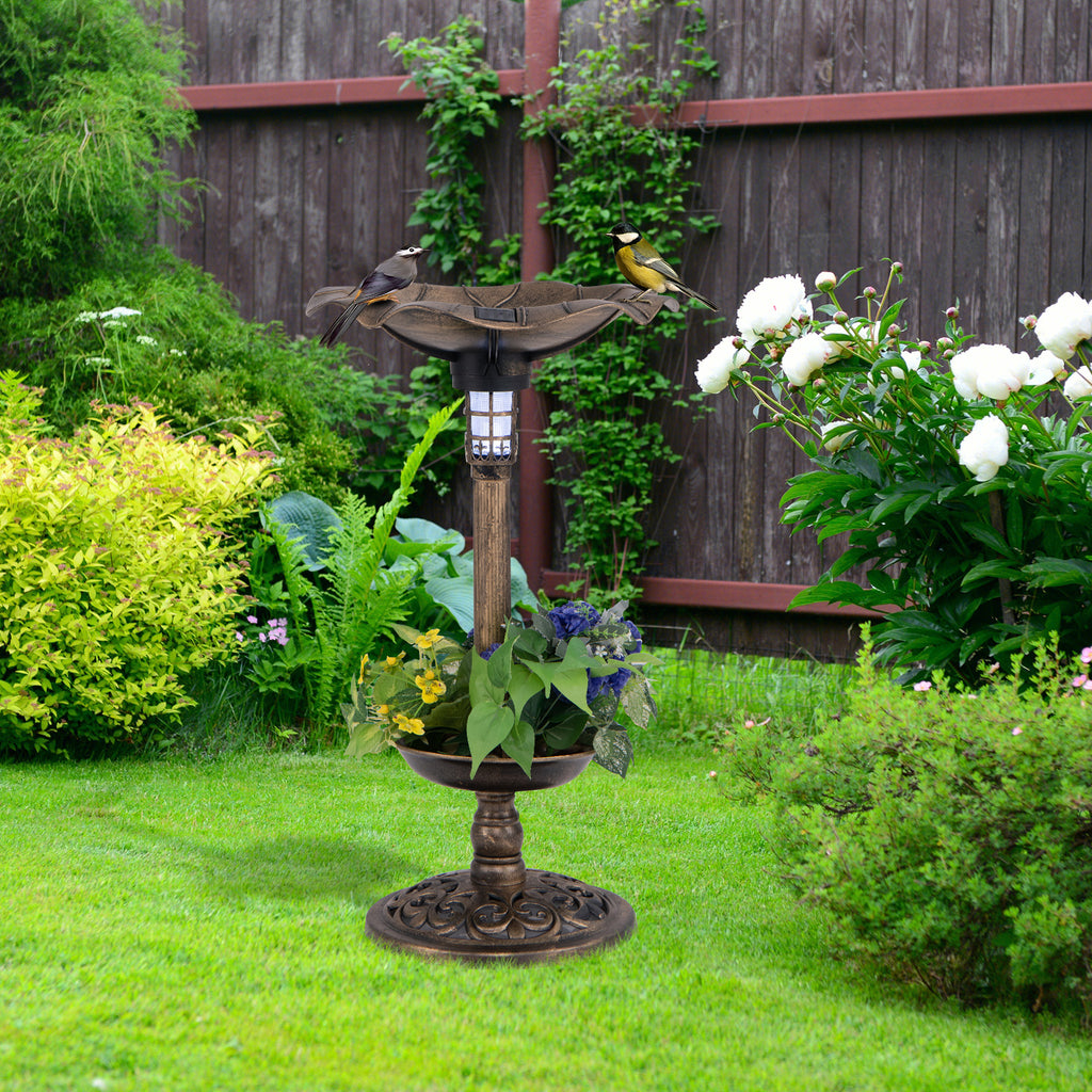 Birdbath and Feeder Combo with Lotus Leaf Bowl - Bronze Bottom Planter Variation