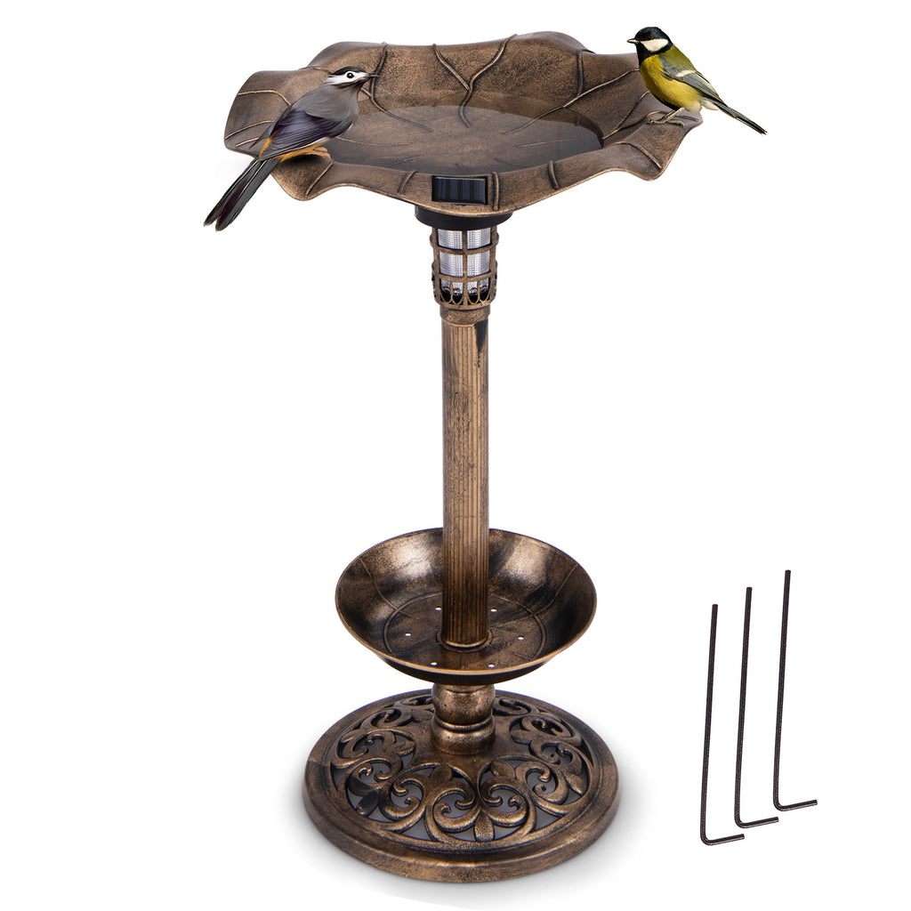 Birdbath and Feeder Combo with Lotus Leaf Bowl - Bronze Bottom Planter Variation