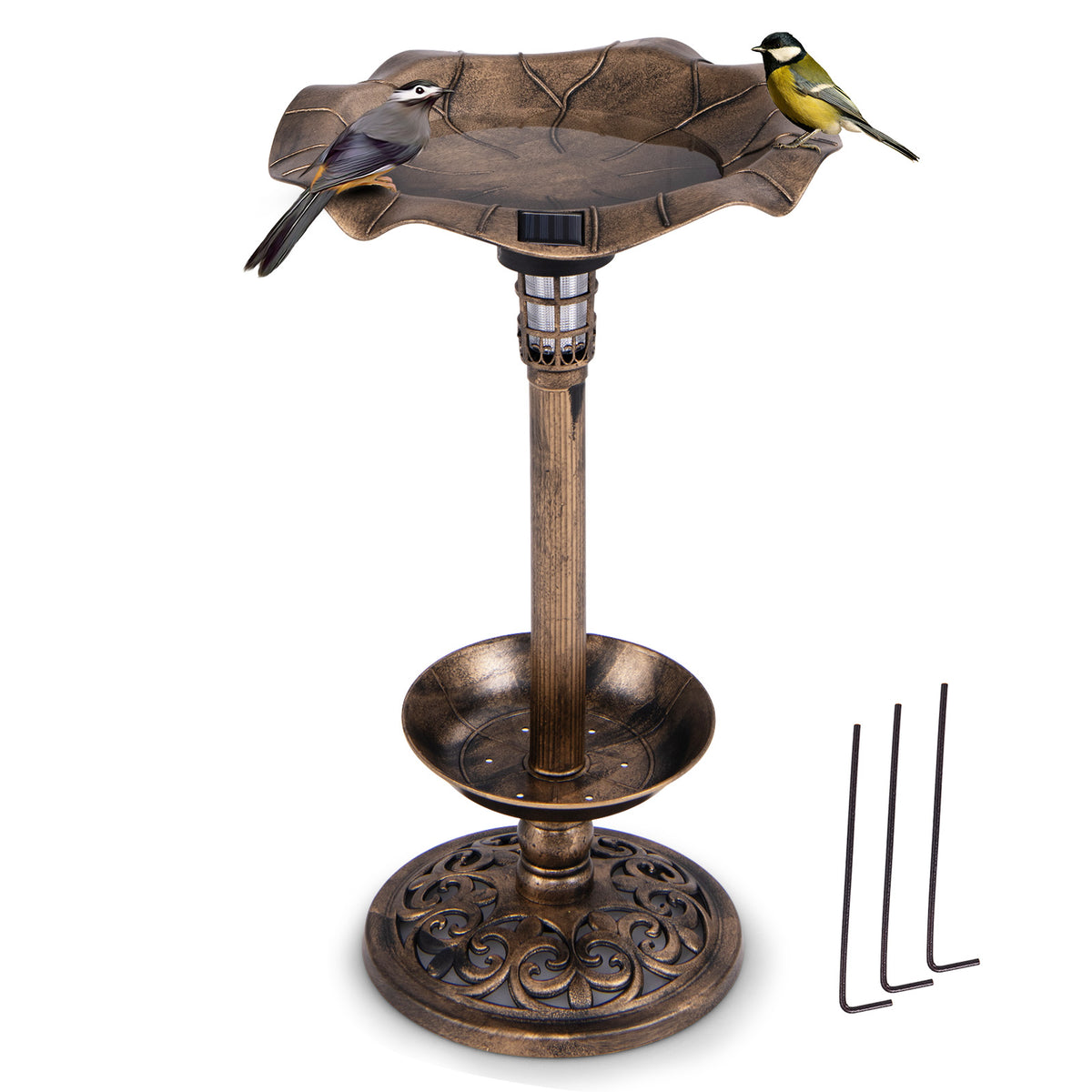 Birdbath and Feeder Combo with Lotus Leaf Bowl - Bronze Bottom Planter Variation
