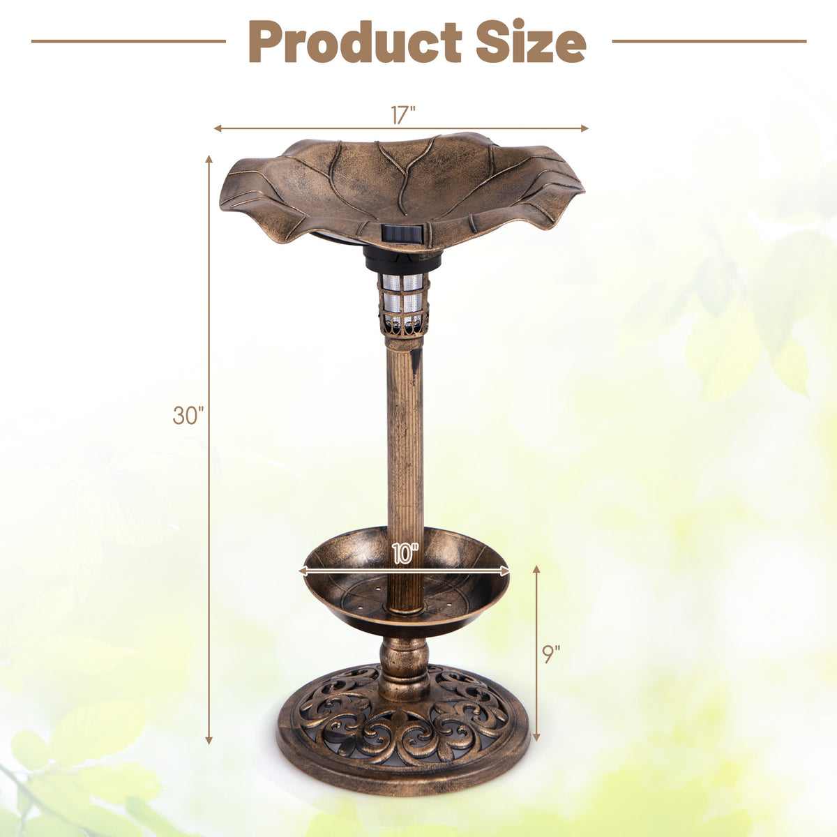 Birdbath and Feeder Combo with Lotus Leaf Bowl - Bronze Bottom Planter Variation