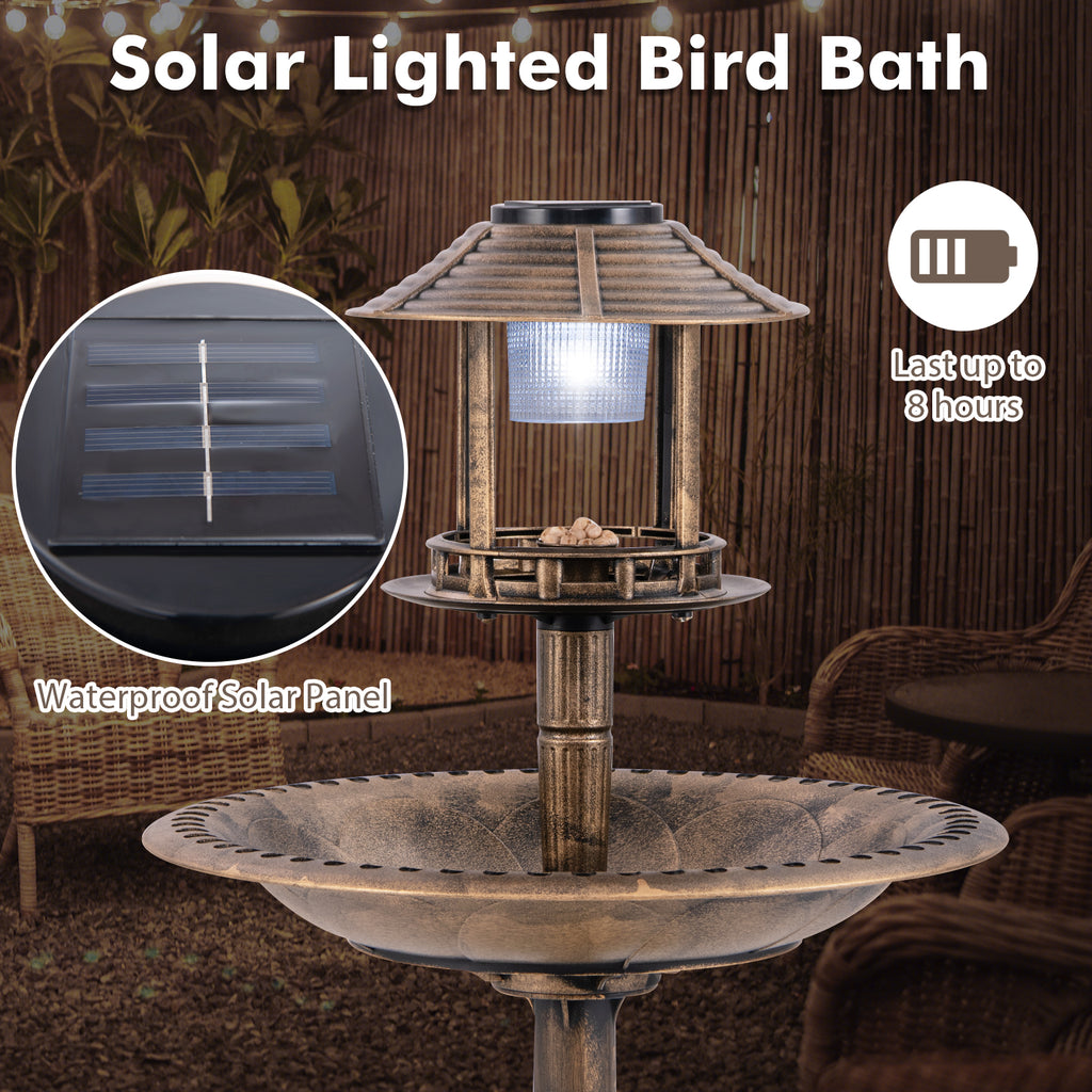 Waterproof Bird Bath & Feeder with Solar Light & Flower Planter - Bronze Variation