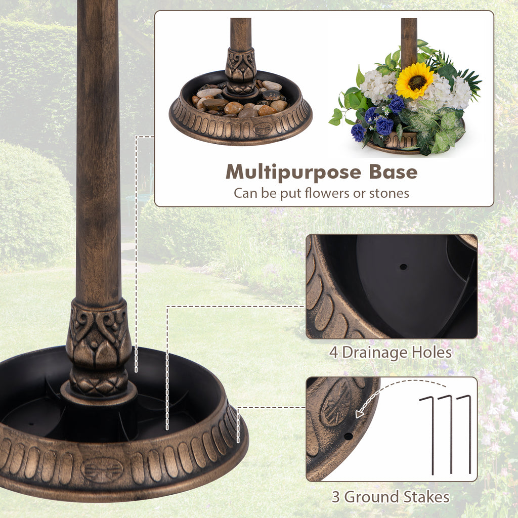 Waterproof Bird Bath & Feeder with Solar Light & Flower Planter - Bronze Variation