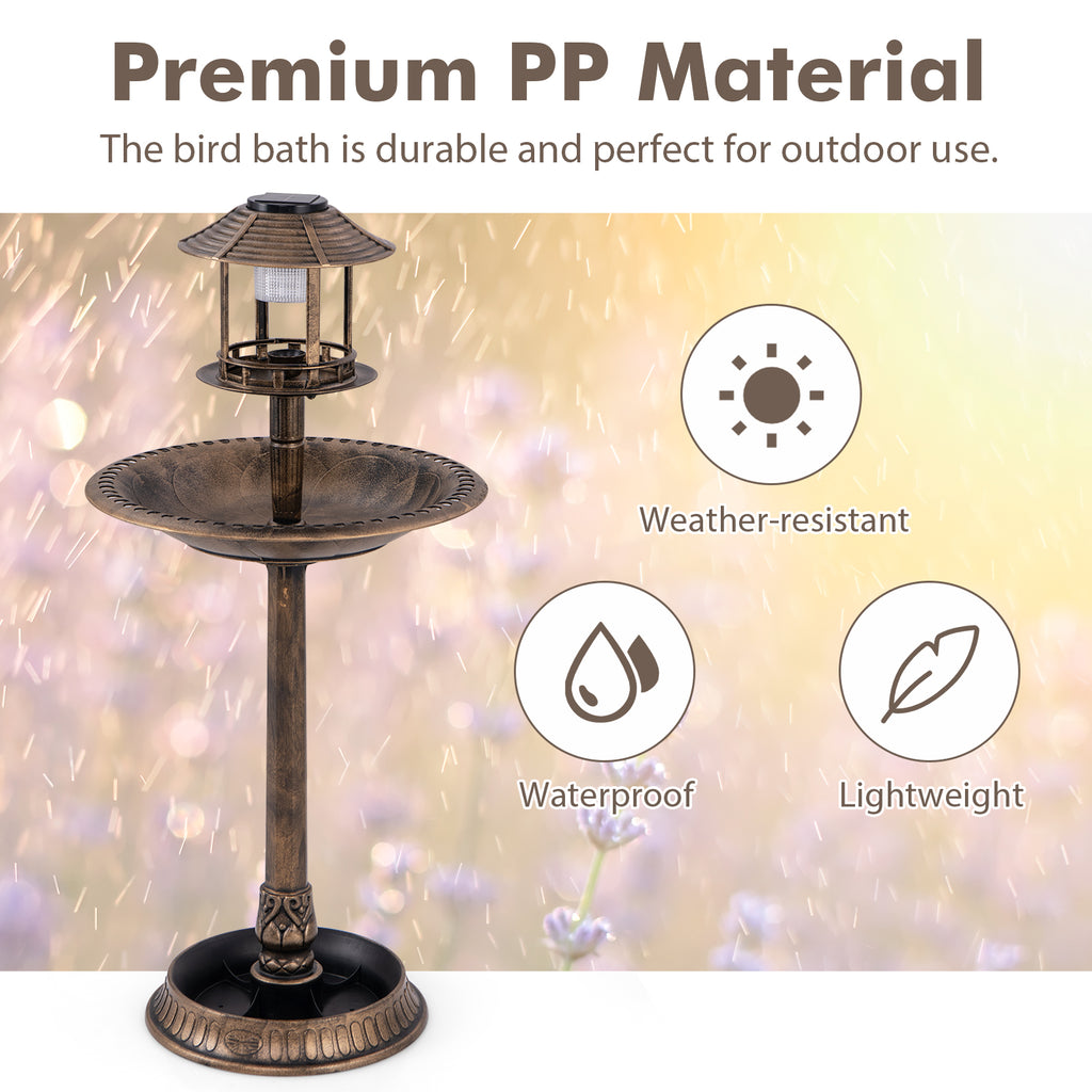 Waterproof Bird Bath & Feeder with Solar Light & Flower Planter - Bronze Variation