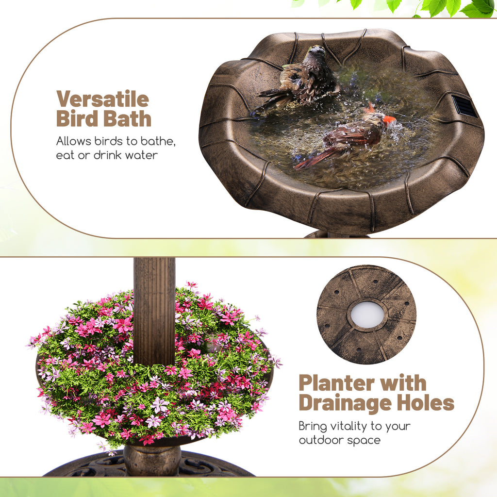Birdbath and Feeder Combo with Lotus Leaf Bowl - Bronze Bottom Planter Variation