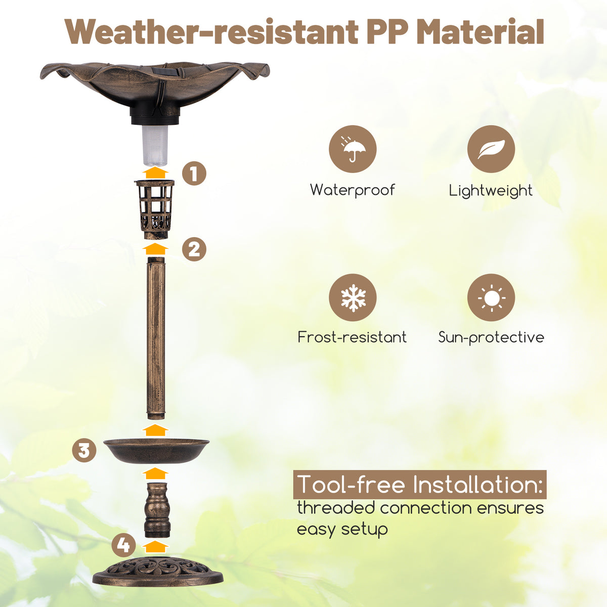 Birdbath and Feeder Combo with Lotus Leaf Bowl - Bronze Bottom Planter Variation