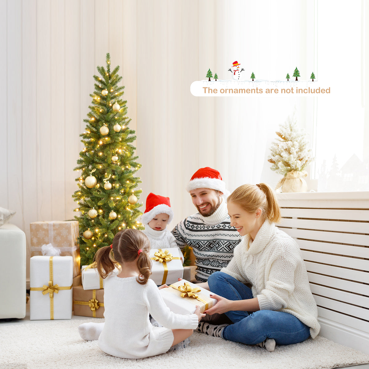 Pencil Christmas Tree with 180 LED Lights, Multi-Color & Warm White, Foldable & Adjustable