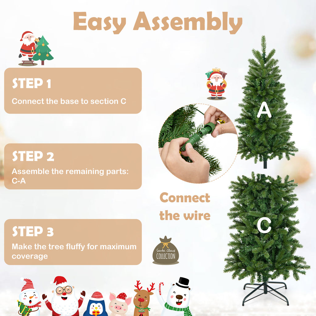 Pencil Christmas Tree with 180 LED Lights, Multi-Color & Warm White, Foldable & Adjustable