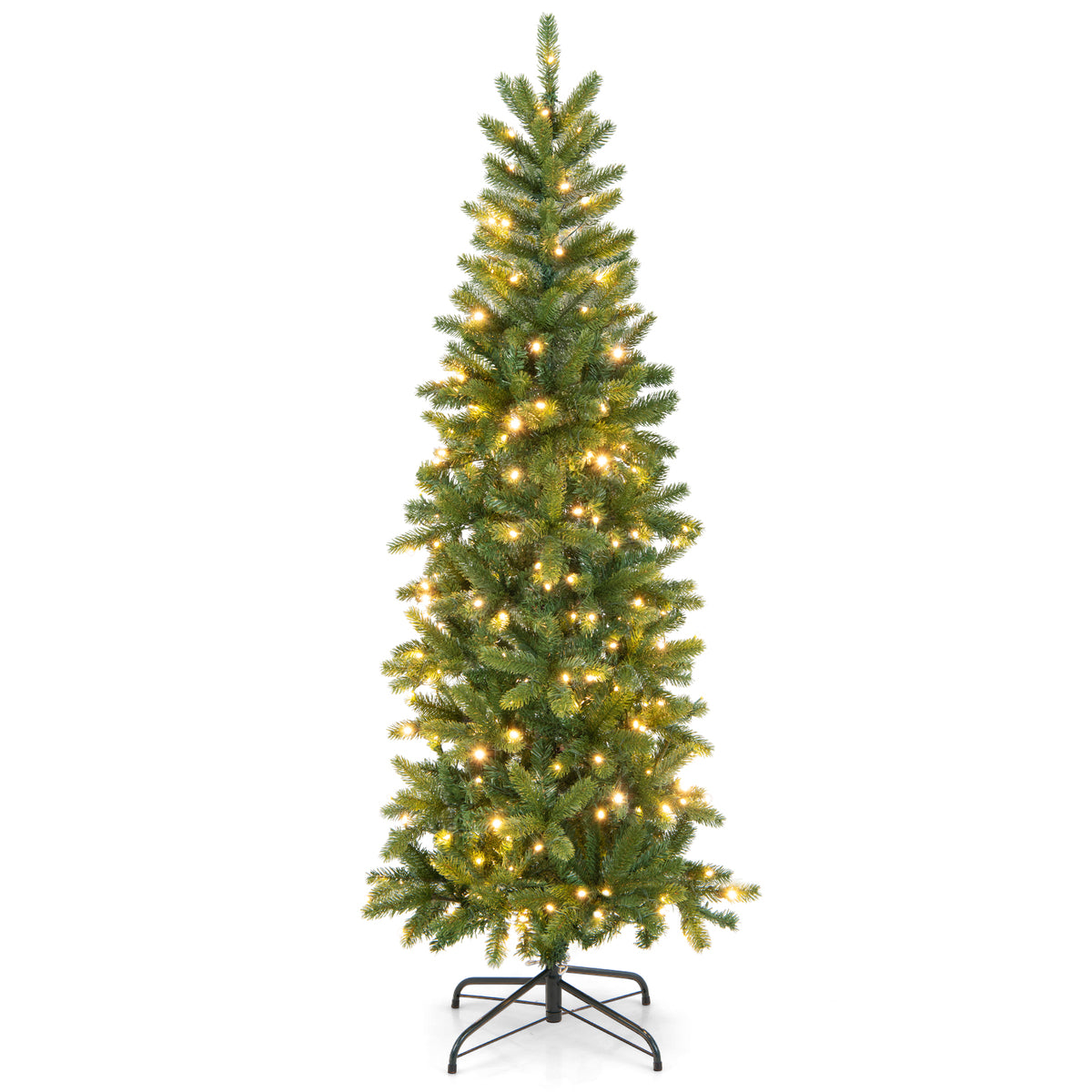 Pencil Christmas Tree with 180 LED Lights, Multi-Color & Warm White, Foldable & Adjustable