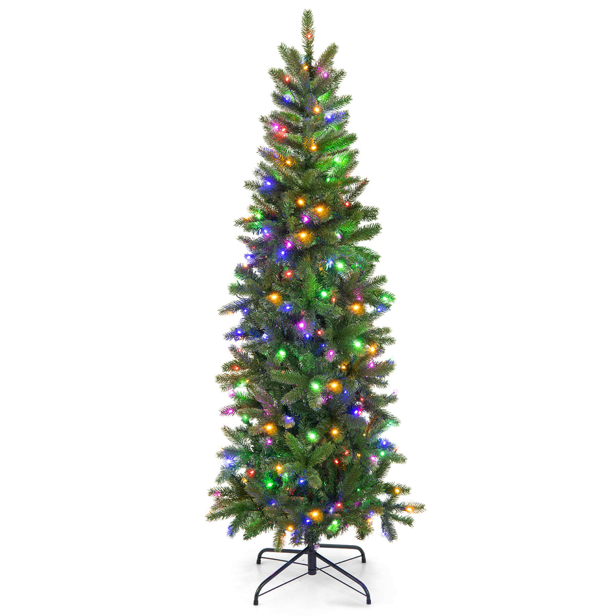 Pencil Christmas Tree with 180 LED Lights, Multi-Color & Warm White, Foldable & Adjustable