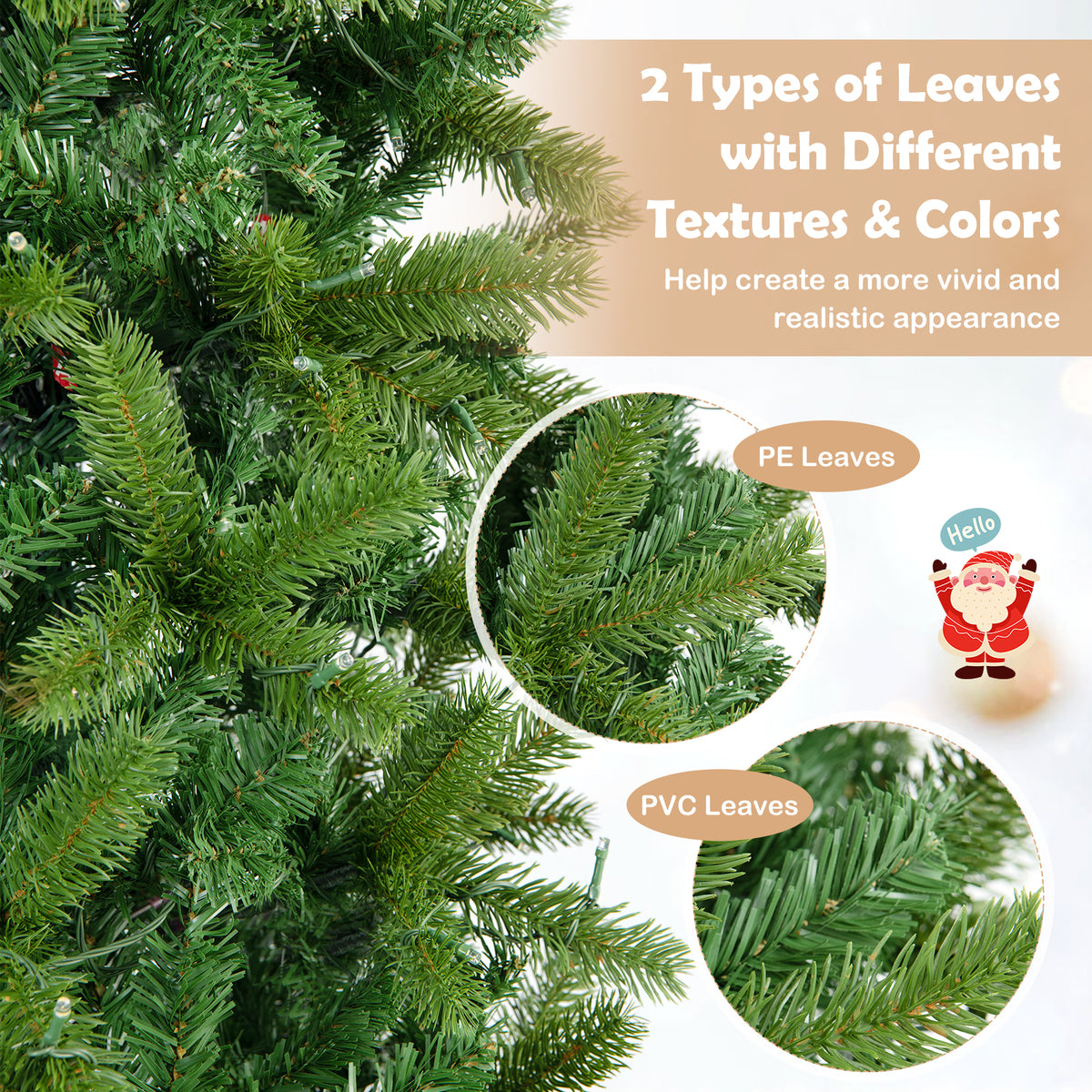 Pencil Christmas Tree with 180 LED Lights, Multi-Color & Warm White, Foldable & Adjustable