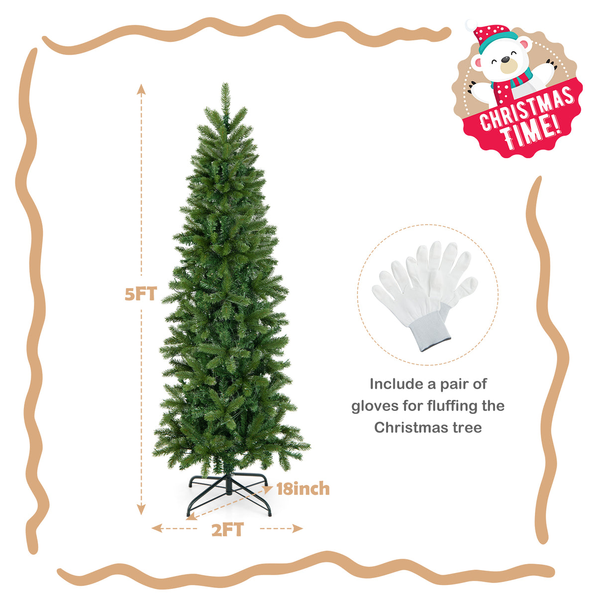 Pencil Christmas Tree with 180 LED Lights, Multi-Color & Warm White, Foldable & Adjustable