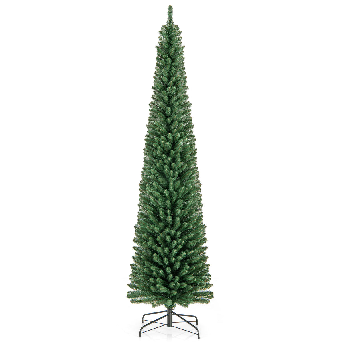 8 ft Pencil Christmas Tree with Memory Wire Branch Tips & Warm LED Lights