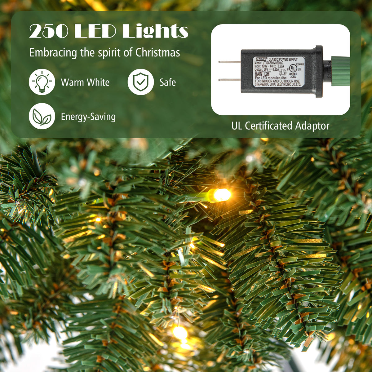 8 ft Pencil Christmas Tree with Memory Wire Branch Tips & Warm LED Lights