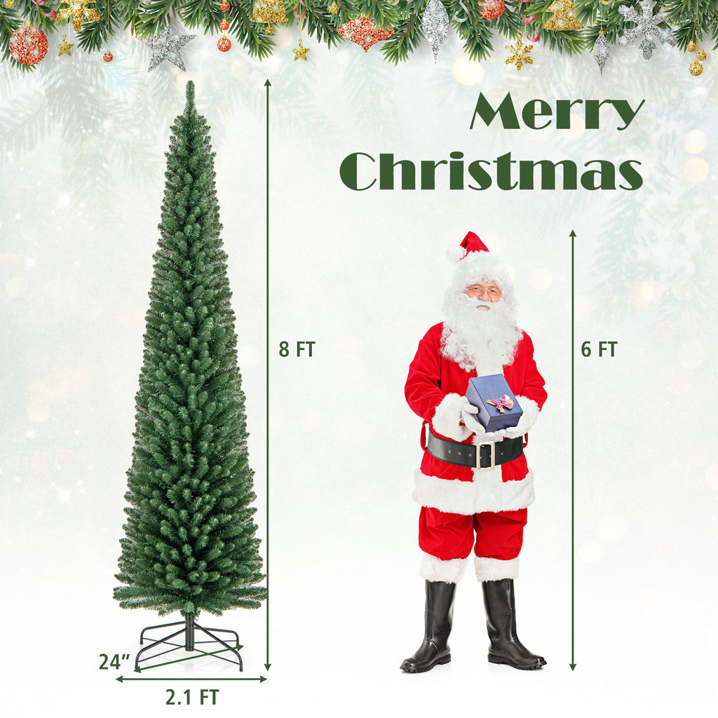 8 ft Pencil Christmas Tree with Memory Wire Branch Tips & Warm LED Lights