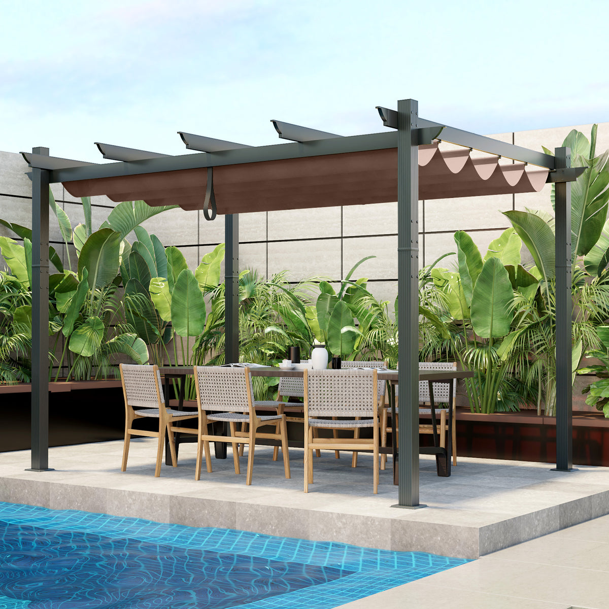 10 x 12 Feet Outdoor Aluminum Retractable Pergola Canopy Shelter