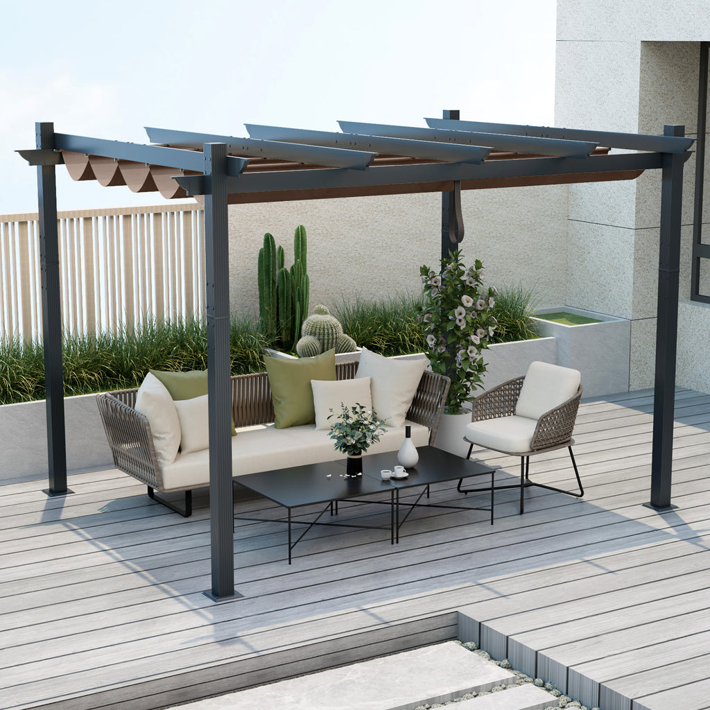 10 x 12 Feet Outdoor Aluminum Retractable Pergola Canopy Shelter