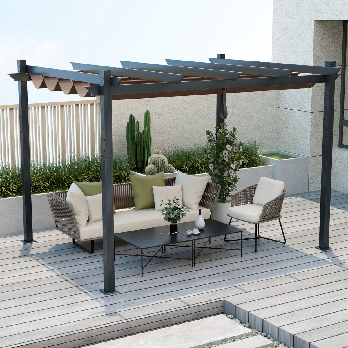10 x 12 Feet Outdoor Aluminum Retractable Pergola Canopy Shelter