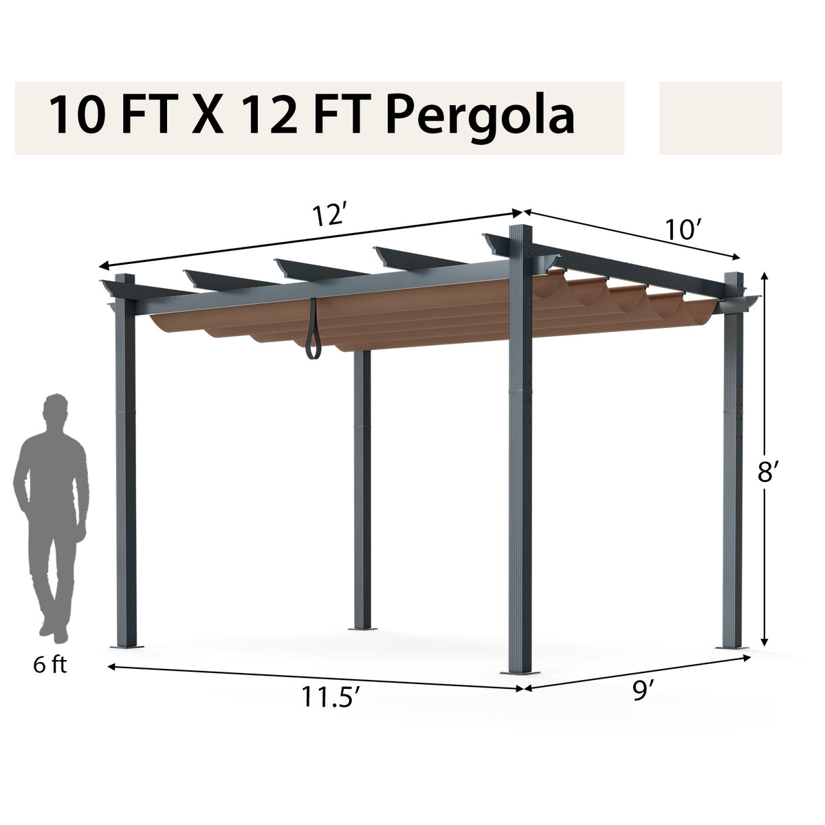10 x 12 Feet Outdoor Aluminum Retractable Pergola Canopy Shelter