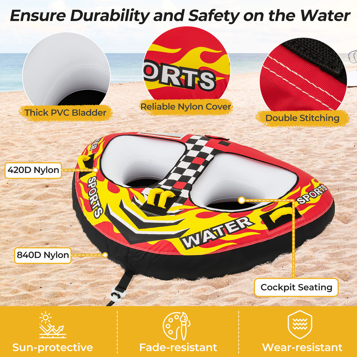 Towable Tube with Quick Connector Drainage - Style 5 for Water Sports