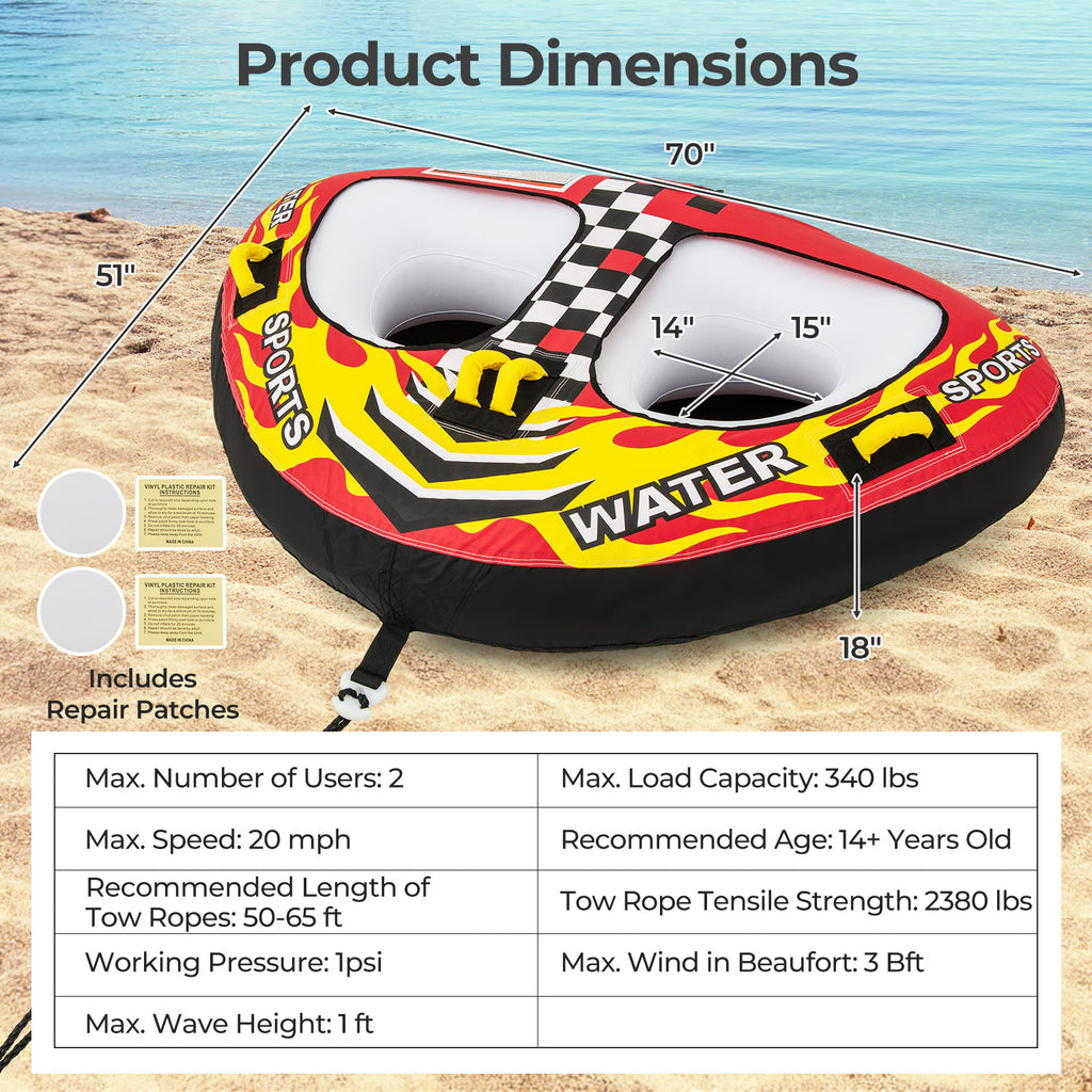 Towable Tube with Quick Connector Drainage - Style 5 for Water Sports