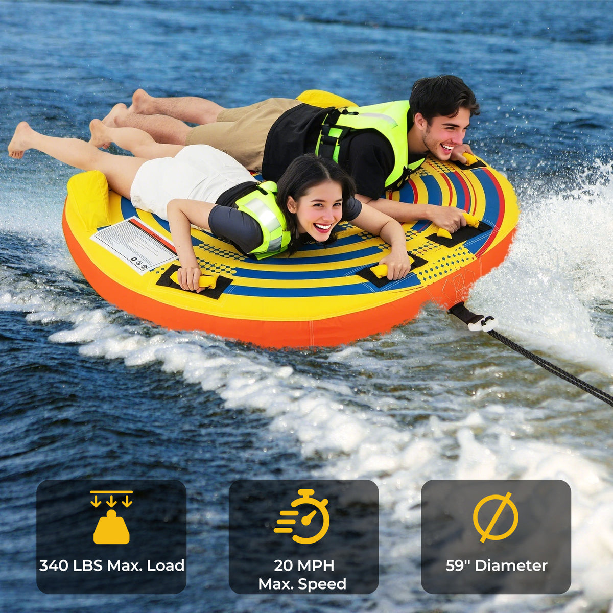 2 Person Inflatable Towable Tube for Boating - Style 4 with Quick Connector
