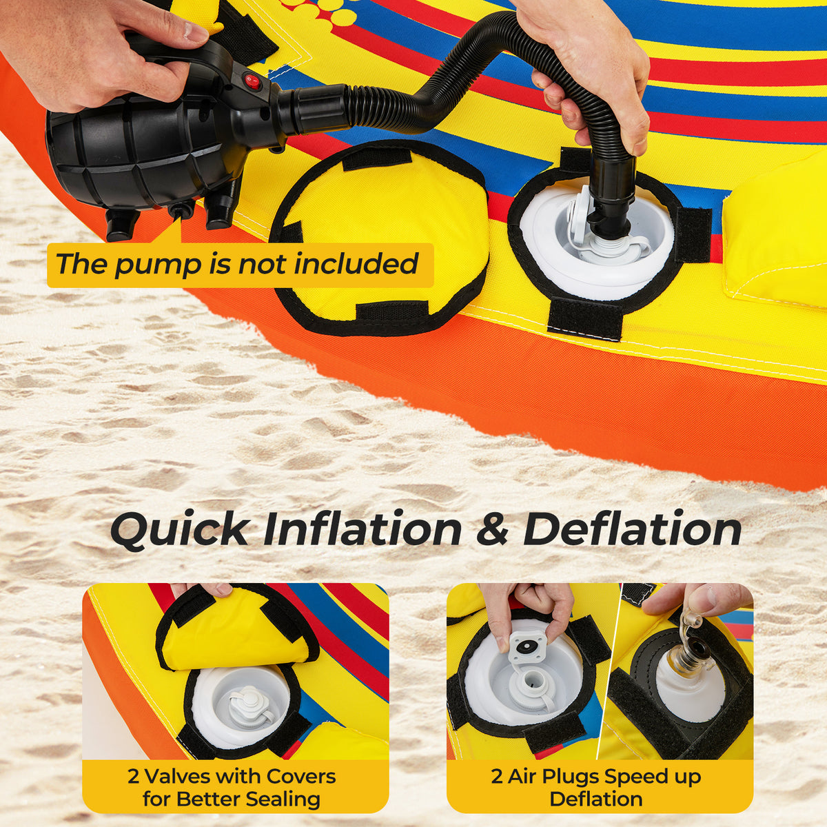 2 Person Inflatable Towable Tube for Boating - Style 4 with Quick Connector