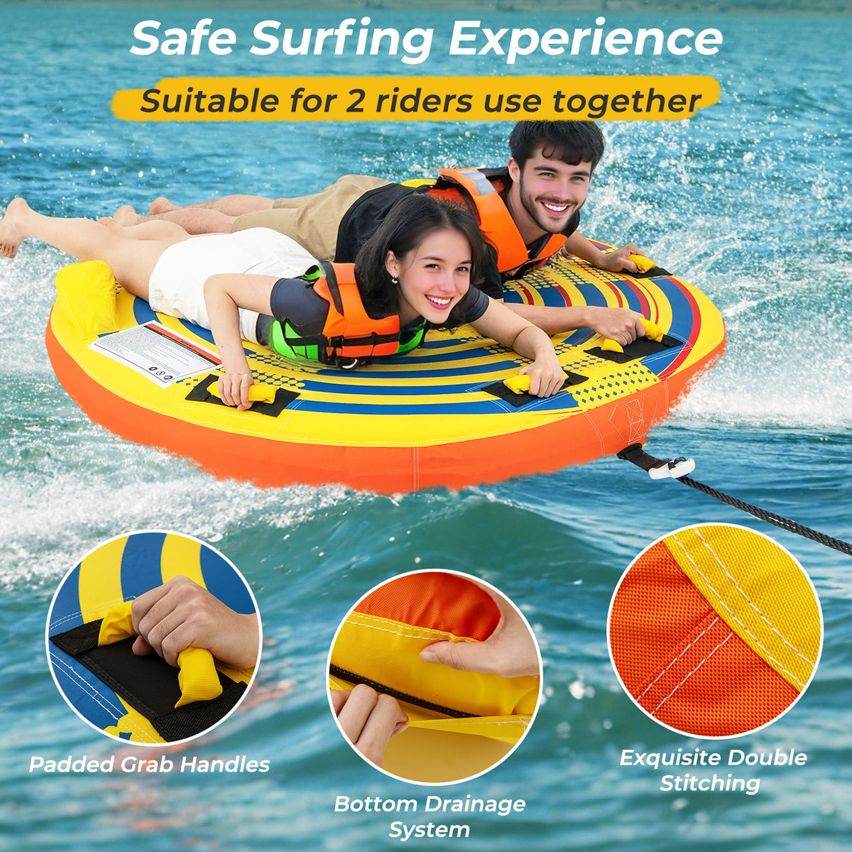 2 Person Inflatable Towable Tube for Boating - Style 4 with Quick Connector