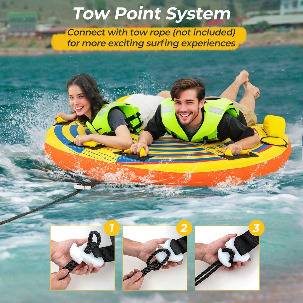 2 Person Inflatable Towable Tube for Boating - Style 4 with Quick Connector