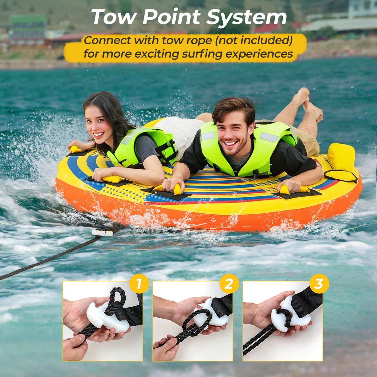 2 Person Inflatable Towable Tube for Boating - Style 4 with Quick Connector